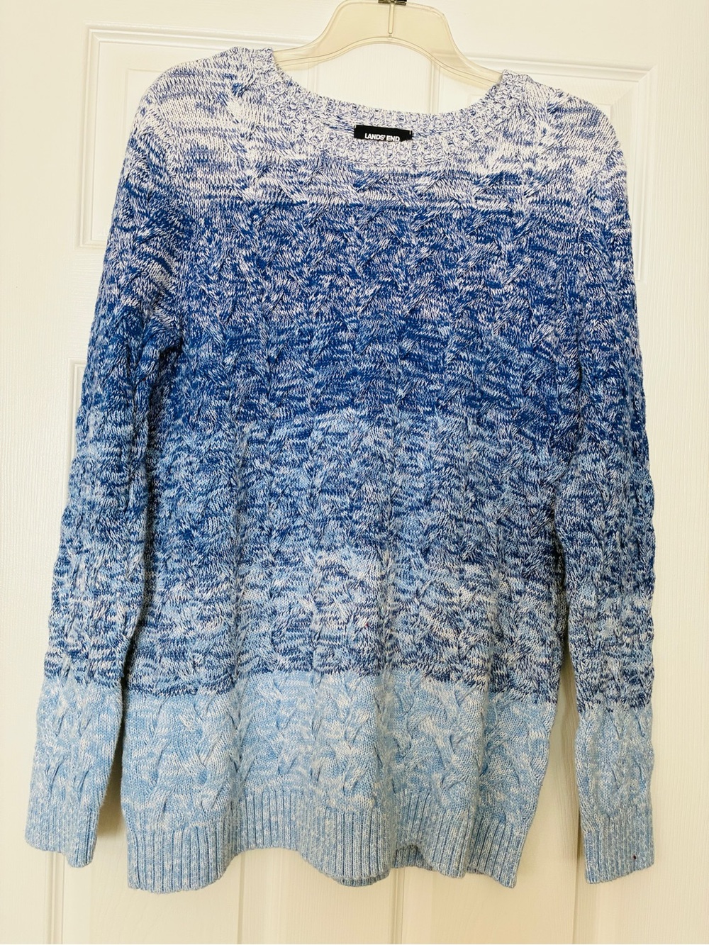Lands' End Blue Drifter Cable Knit Sweater Large